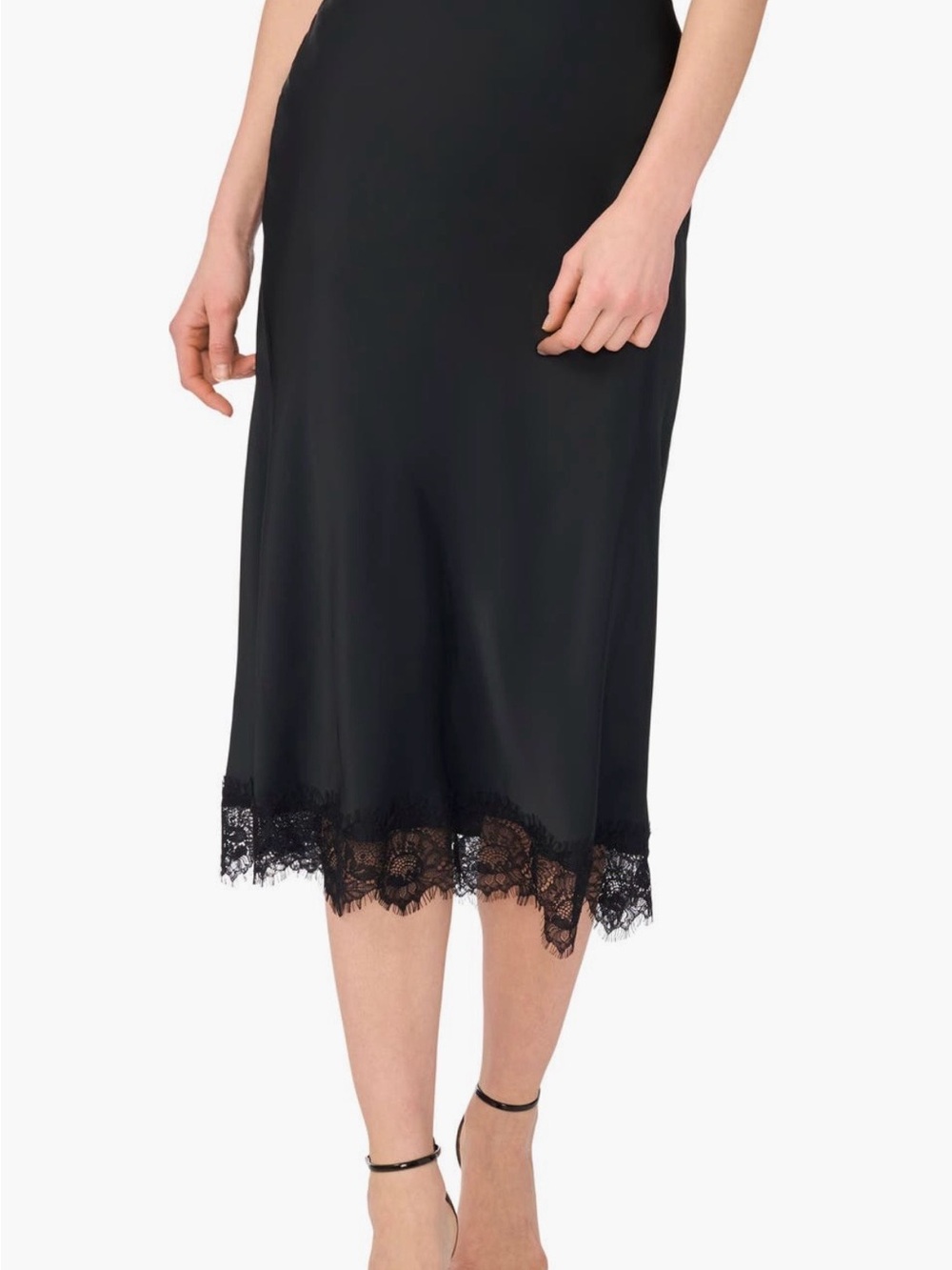 | tash + sophie • satin lace-hem slip midi skirt • medium |